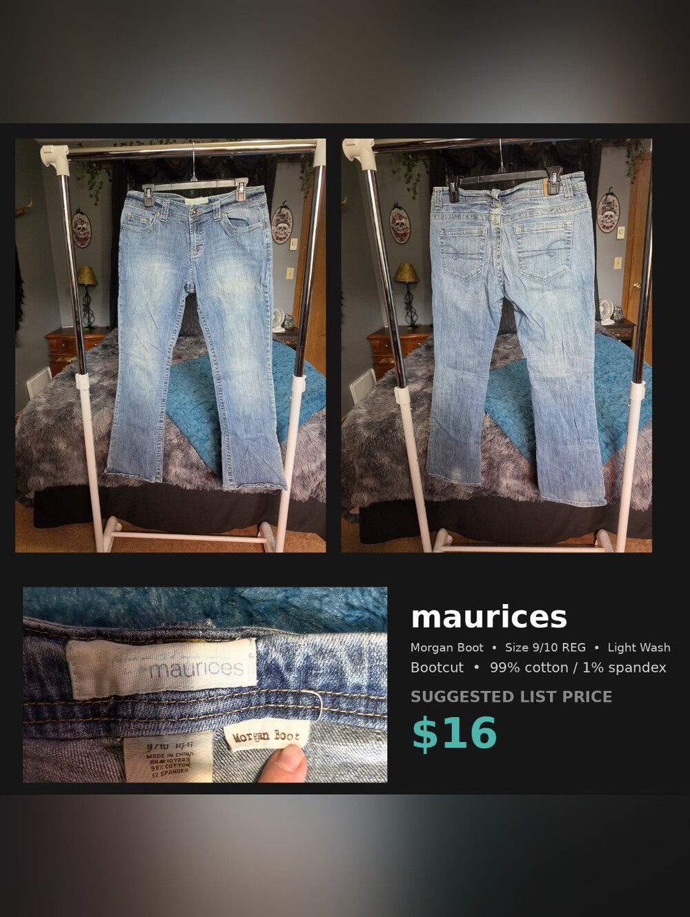 maurices Morgan Boot Womens 9/10 REG Bootcut Jeans Light Wash